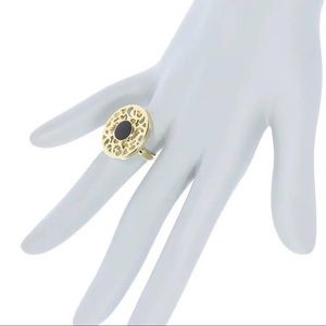 Covet 14K Gold Plated Filigree Cutout Round Shield Ring